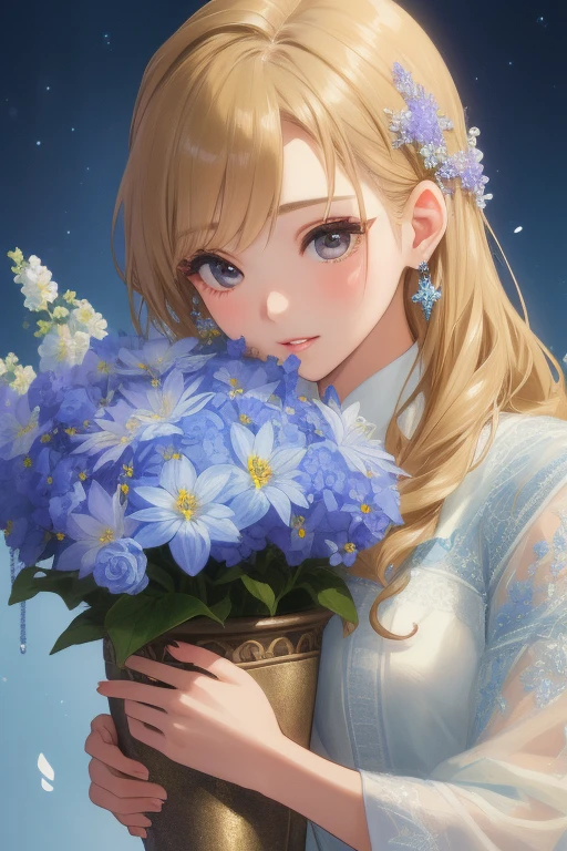 ( top quality，32K High Resolution，  masterpiece on penis :1.2),  very detailed，1 person， young girl，Close-up of a woman arranging flowers in a vase, With flowers, magazine photo , Written by Kojima Ayumi,  official artwork, Shin Jin-young, Frozen Flower々Surrounded by， attention to detail，美しい attention to detail， beautiful lip details ， has long eyelashes， bright color，Soft and warm colors，