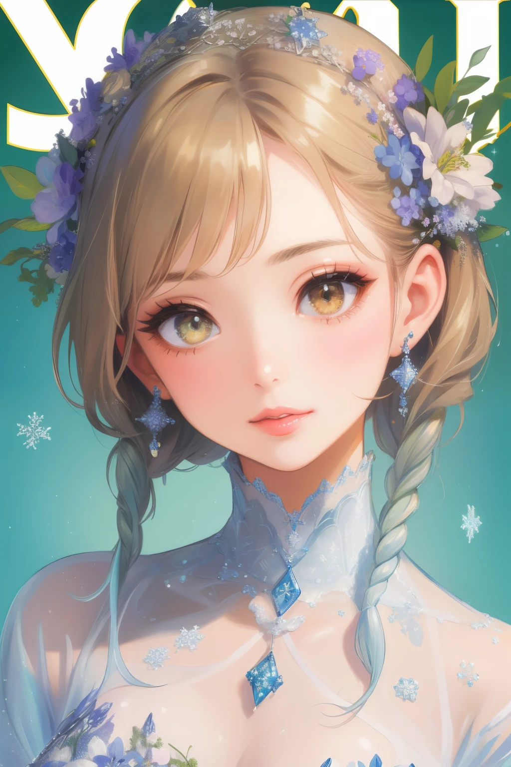 ( top quality，32K High Resolution， greatest masterpiece:1.2),  very detailed，1 person， young girl，Close-up of a woman arranging flowers in a vase, With flowers, magazine photo ， official artwork，Frozen Flower々Surrounded by， attention to detail，美しい attention to detail， beautiful lip details ， has long eyelashes， bright color，Soft and warm colors，