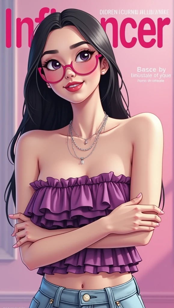Jewish woman, black hair, black eyes, hair bust chest bearded shaggy, wears a pink low-cut dress