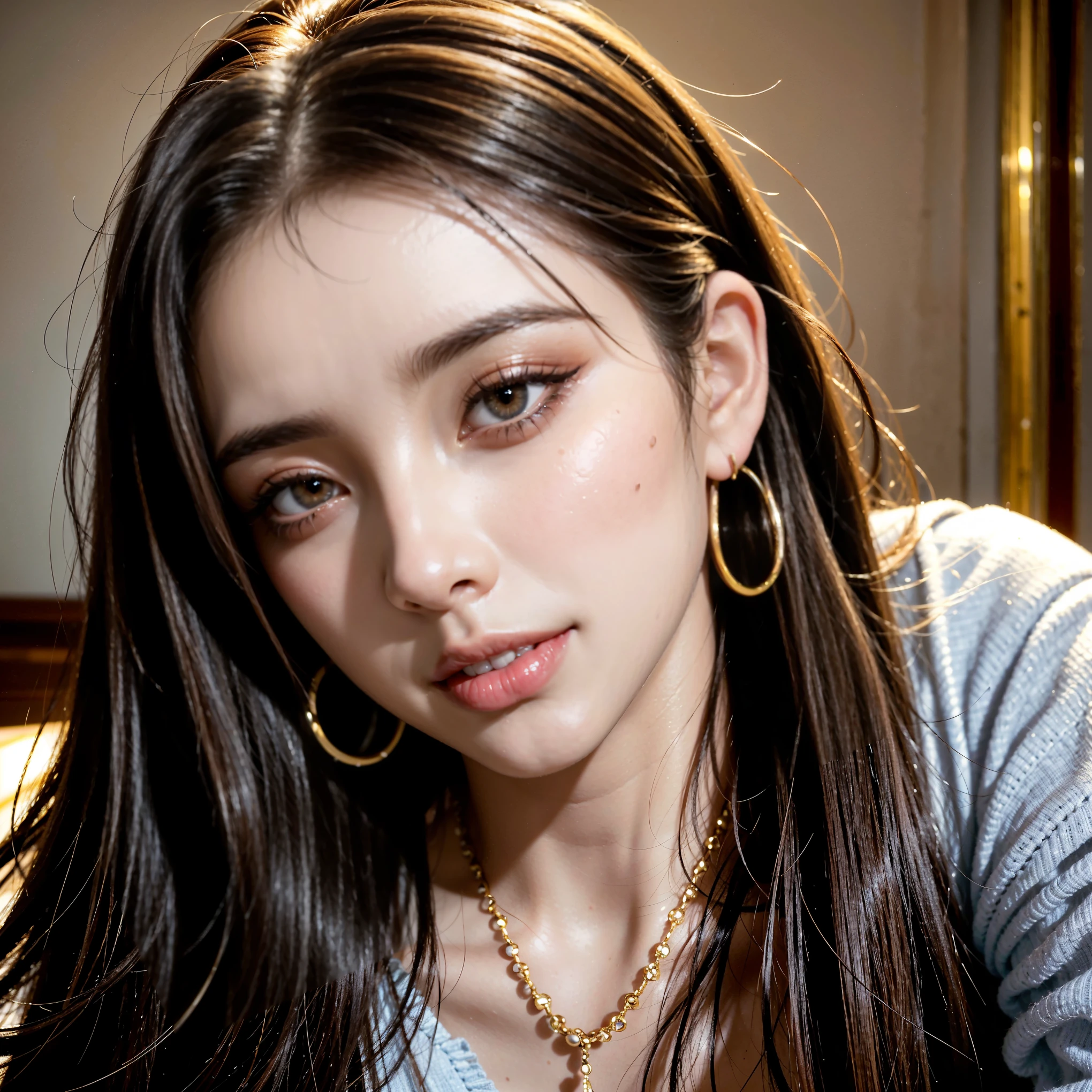 8K、Raw photography、top-quality、​masterpiece:1.2)、(realisitic、Photorealsitic:1.37)、top-quality、超A high resolution、Downtown at night、Beautiful girl alone in a luxurious bar、alcohol、((I&#39;m asleep at the bar counter with my eyes closed.))、drunk and in a good mood、My clothes are turned up and I&#39;m naked、There are a lot of expensive alcoholic beverages on the shelves.、(full bodyesbian)、cleavage of the breast、Colossal tits、beauty legs、PUFFY DOWN JACKET, CROPPED TANK TOP, SHORT LEATHER PANTS, LEATHER COMBAT BOOTS, HOOP EARRINGS
