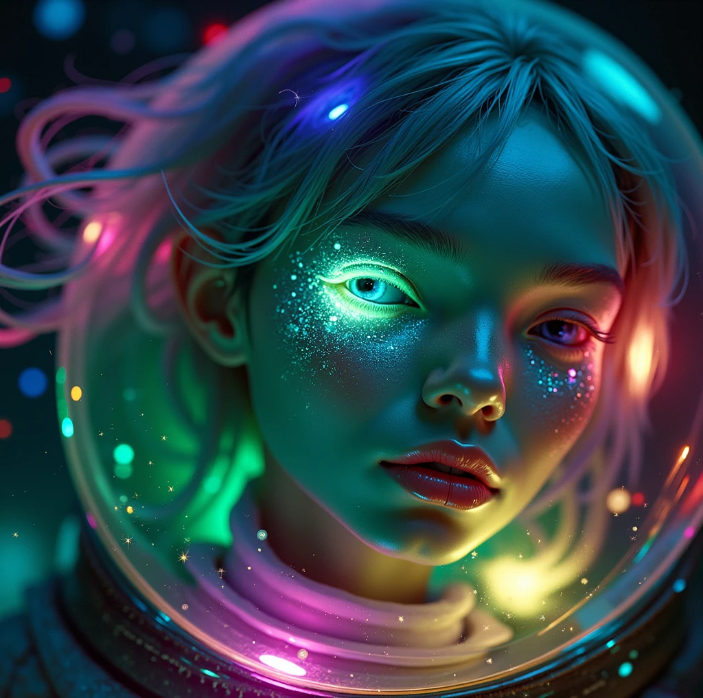 masterpiece portrait beautiful girl galactic goddess,glitter skin,action movie fighting stance,sparkling floating weightless hair,teardrop natural breasts:0.8,glowing eyes, hovering,holding the universe,ethereal, hallucination,powerful legs,creation, best quality,2050, 8k, HDR, lut, accretion disk, nebula,supernova, <lora:theovercomer8sContrastFix_sd15:1>