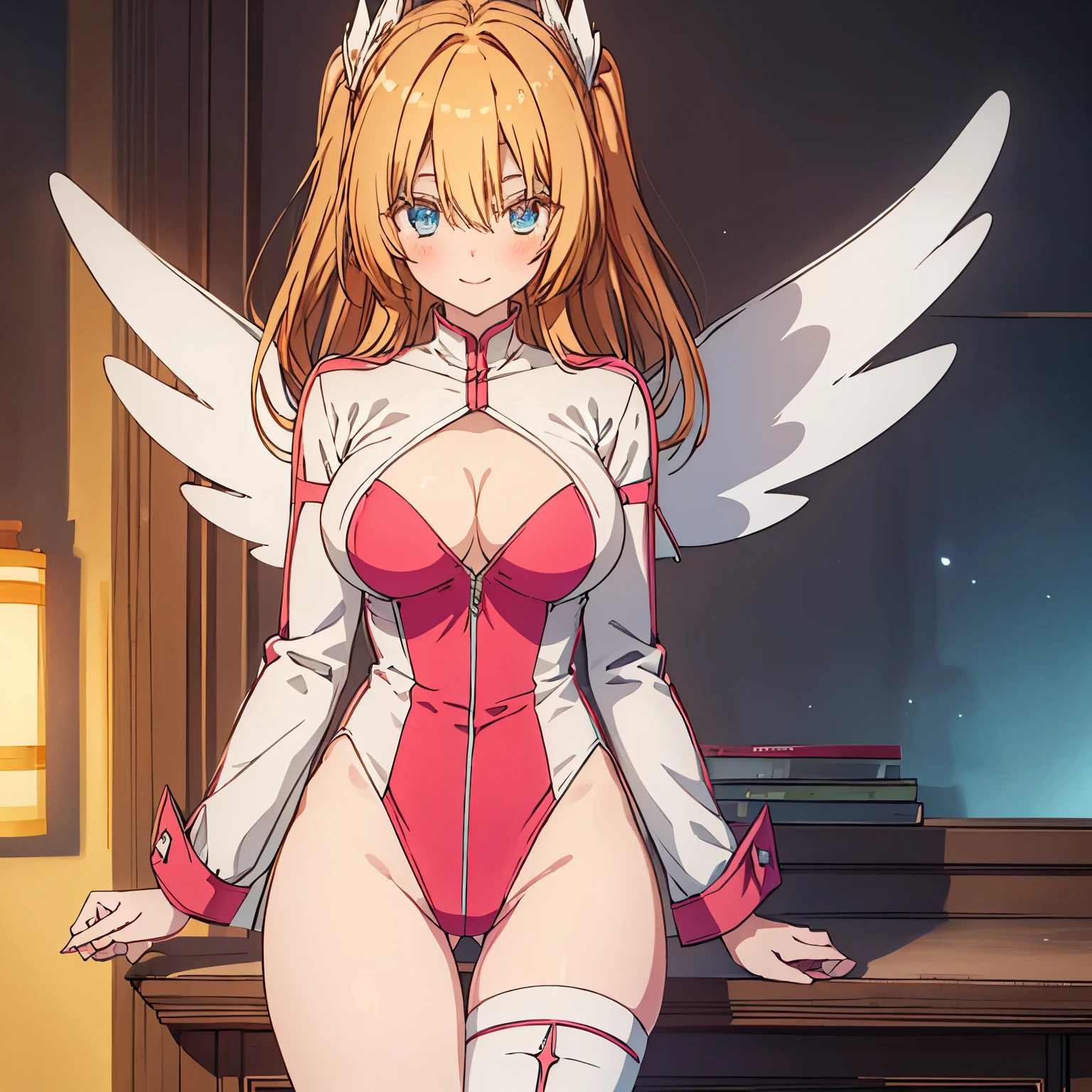 (nsfw), ((pubic hair peeked (6.0))),lily, Blue Eyes,light brown hair, long hair,Both sides up, Big breasts , cleavage,  (leotard(0.6)), long legs, bare legs, thighs,angel wings on the back,smile,( upper body :1.3),Blush,( Open your legs :1.3),(lift your legs),( camel foot :1.3),
  masterpiece ,noise reduction, perfect anatomy, High resolution ,  very detailed,  very detailed face, Game CG , Dutch angle  , Beautiful attention to detail,visual arts,five fingers,  perfect hands,  Perfect lighting,  glowing eyes ,