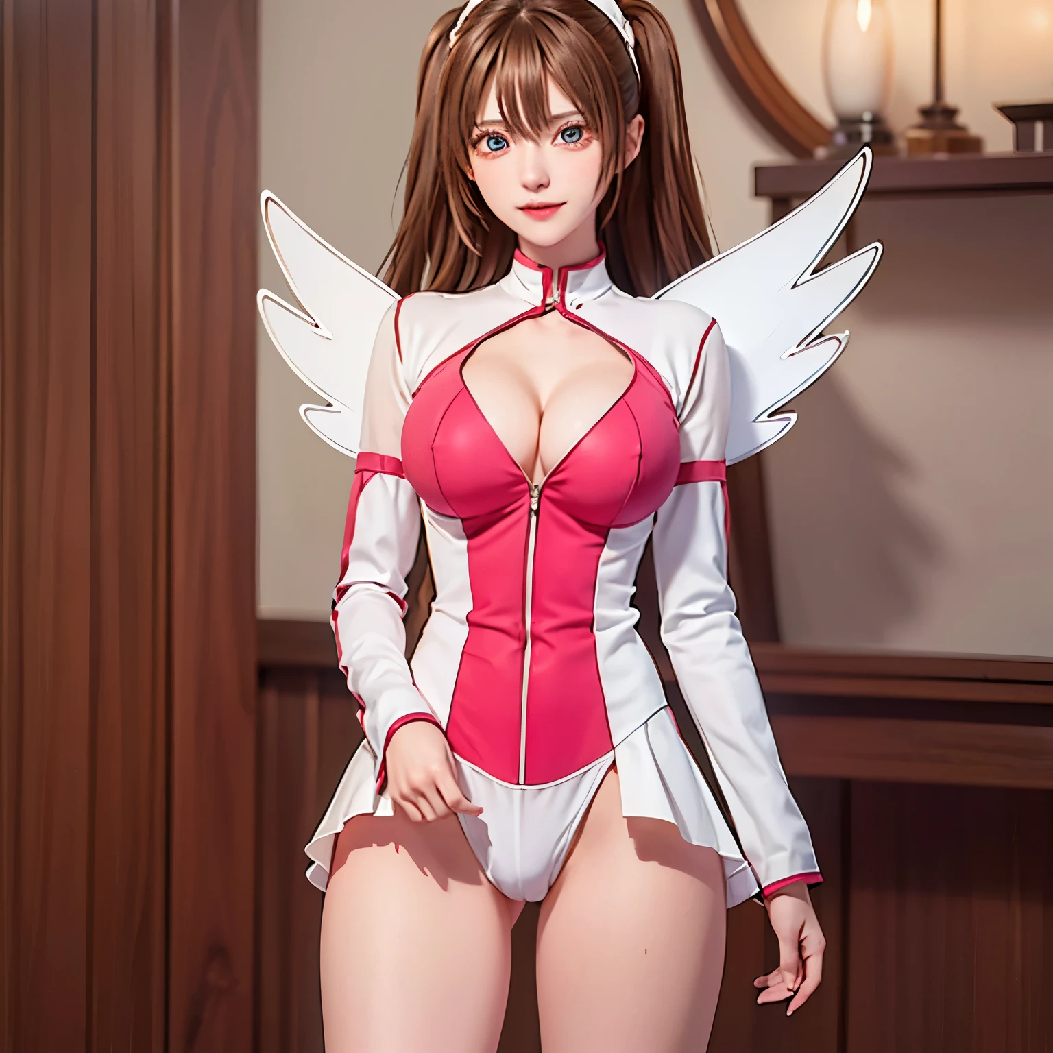 (nsfw), ((pubic hair peeked (6.0))),lily, Blue Eyes,light brown hair, long hair,Both sides up, Big breasts , cleavage,  (leotard(0.6)), long legs, bare legs, thighs,angel wings on the back,smile,( upper body :1.3),Blush,( Open your legs :1.3),(lift your legs),( camel foot :1.3),
  masterpiece ,noise reduction, perfect anatomy, High resolution ,  very detailed,  very detailed face, Game CG , Dutch angle  , Beautiful attention to detail,visual arts,five fingers,  perfect hands,  Perfect lighting,  glowing eyes ,