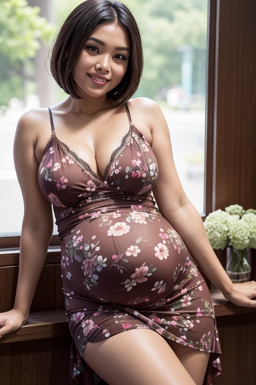 (best quality, ultra-detailed, realistic:1.37),portrait,voluptuous woman,((pregnant)), huge breasts, saggy breasts, cup J, flower,tight dress, Random dress color, passionate look,large buttocks,vibrant colors,soft lighting, standing, full body view, extreme tall, long legs, very tall, tall, black skin