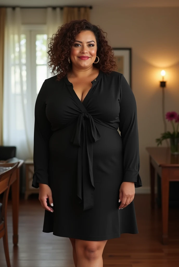 American Natural overweight curvy beautiful Mature 40+ modern fancy aged women wearing-loose short turtleneck glittering bodycon dress. Her big and longer breasts showing their big size s long earnings with blue blue eyelashes blue lipstick looking sexy while giving kissing selfie victorycpose