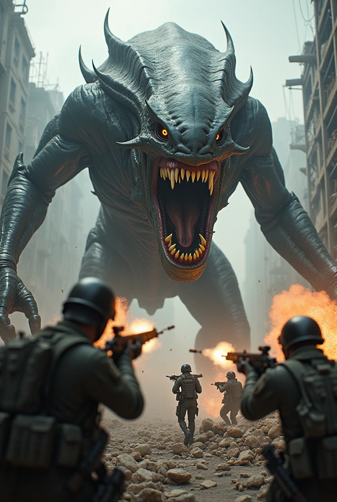 High-quality images　biohazard style　Creatures　　Close call　grotesque　Real　Background: Ruined town