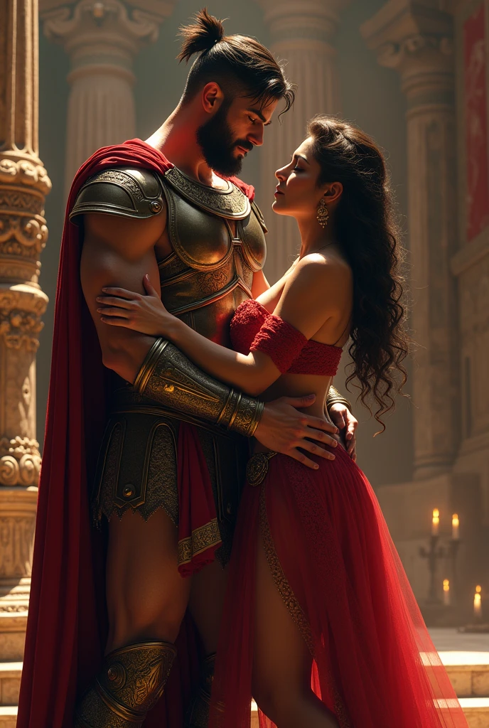 ((((King Henry VIII and Anne Boleyn hugging tightly each other, Richard Burton and Geneviève Bujold)))), Anne of the Thousand Days, Court of England in the Middle Ages background, waistcoat, loincloth, expression of love,  smile, (((a bodybuilder with medium hair and female bodybuilder))), a handsome guy and a cute girl, (((very muscular body, vascularity, veins))), upper-body portrait, upper-body Image, real man and woman, barefeet, barefoot, (abnormally developed muscles), (((color Image))), masterpiece, best quality, high resolution
