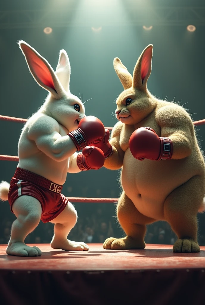 The airdrop name is rocky rabit i want the male and female rabbit with bulk body in front of boxing room