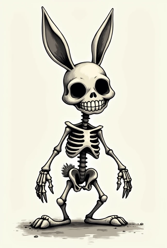 A rabbit with bones growing from flesh and fur in horror cartoon art style