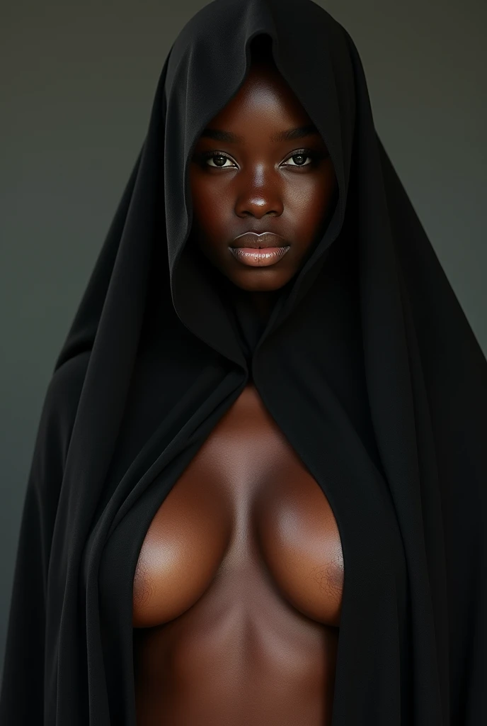 Naked black nun woman with expression of sexual desire 