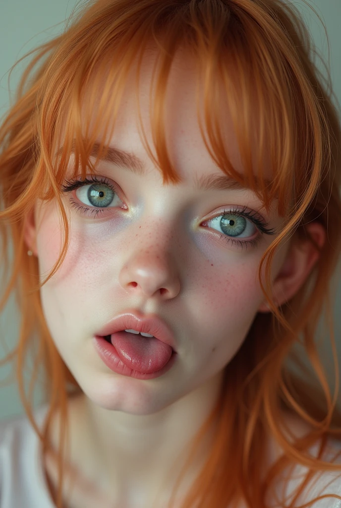 Alta calidad, excitda, mirando al espectador, alta , tetas desnudas, parte superior del cuerpo desnuda, shory negro ajustado, pelo naranja, pelo largo, ojos verdes, ahegao face esxcited, hermosa, cuerpo definido