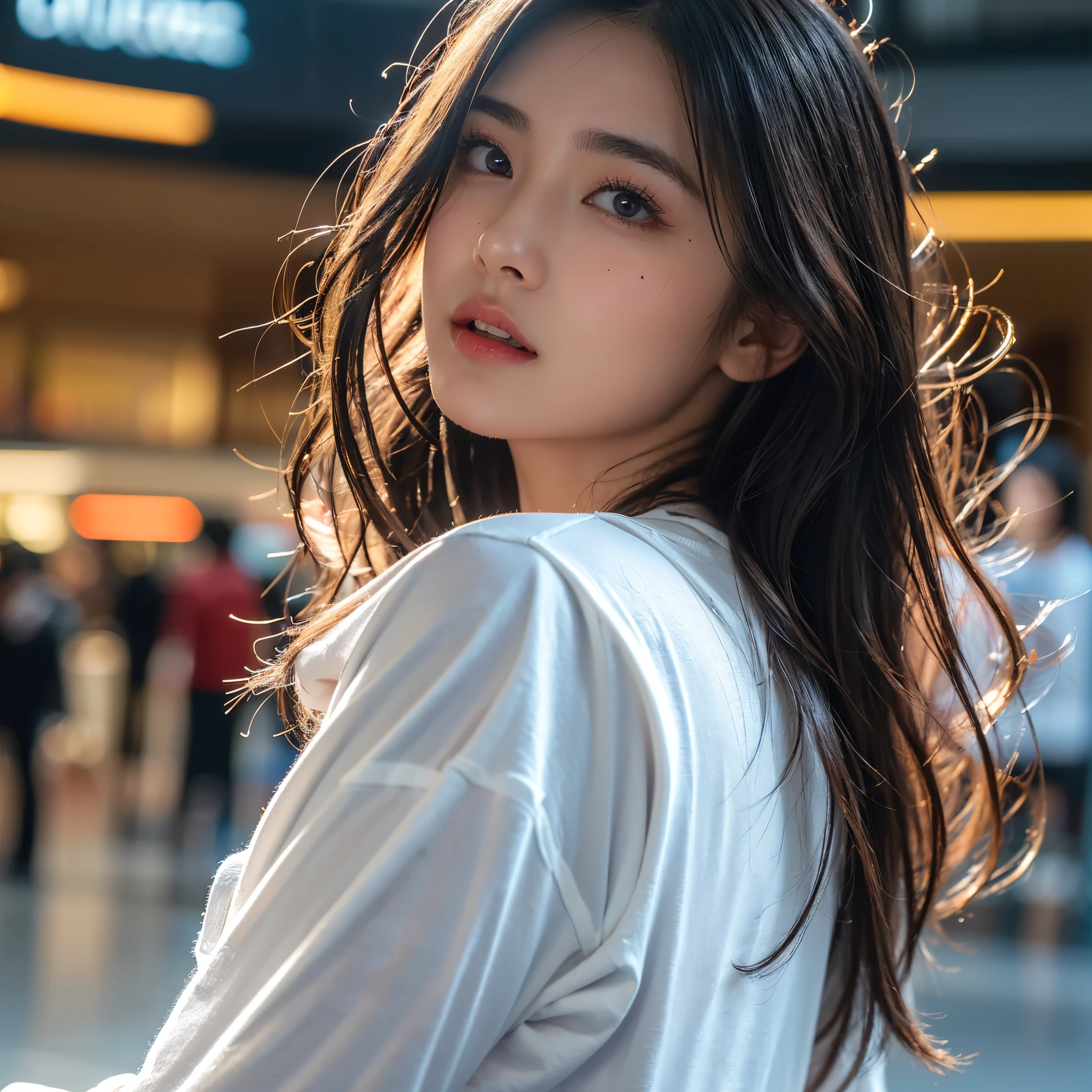 1girl in、(Super beauty)、Long brown wavy hair、(Heartbreak Travel)、(Tears:1.4)、Tokyo Station in the Rain、(beauitful face)、Shallow depth of field