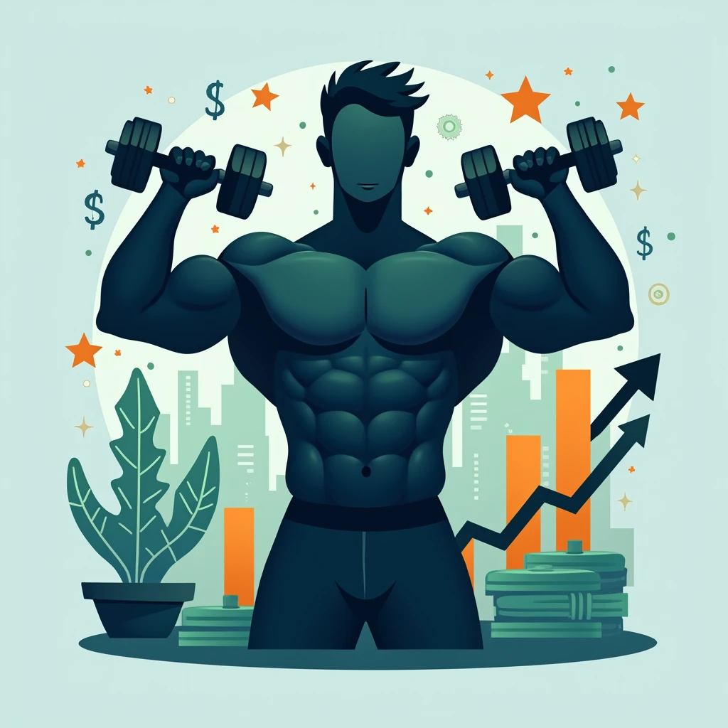 I want to create a thumbnail for a youtube video titled: THE BEST TIP TO PROGRESS FAST IN THE GYM.

Generate a horizontal image that focuses on a man with a very aesthetic physique, the physique has a V shape, with a broad dorsal and very large lateral shoulders, The man is facing away and behind him there is a green arrow that represents progress on a graph..