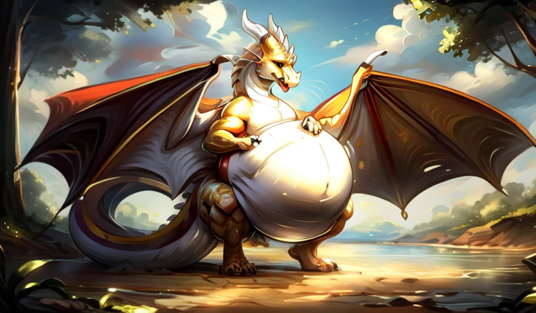 Dragon‚ male‚big sphere belly‚big belly‚bulge crotch in loincloth‚fat belly‚big chest‚pregnant‚muscular‚bodybuilder‚big abdominal muscle‚loincloth‚big fat belly‚huge bulge belly‚A loincloth with a huge bulge in crotch‚huge belly muscular ‚huge bulge belly‚big fat belly ‚gigantic belly