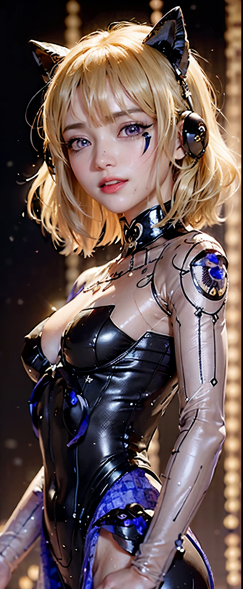 beautiful blonde woman, Wax dress melts and drips onto body (masterpiece: 1.2), (best quality), 4K, Super detailed, (Dynamic Synthesis: 1.4), Very detailed, Colorful Detailed, (Rainbow Colors: 1.2), (Bright Lights, Mood lighting), dream, magic, (Solitary: 1.2)