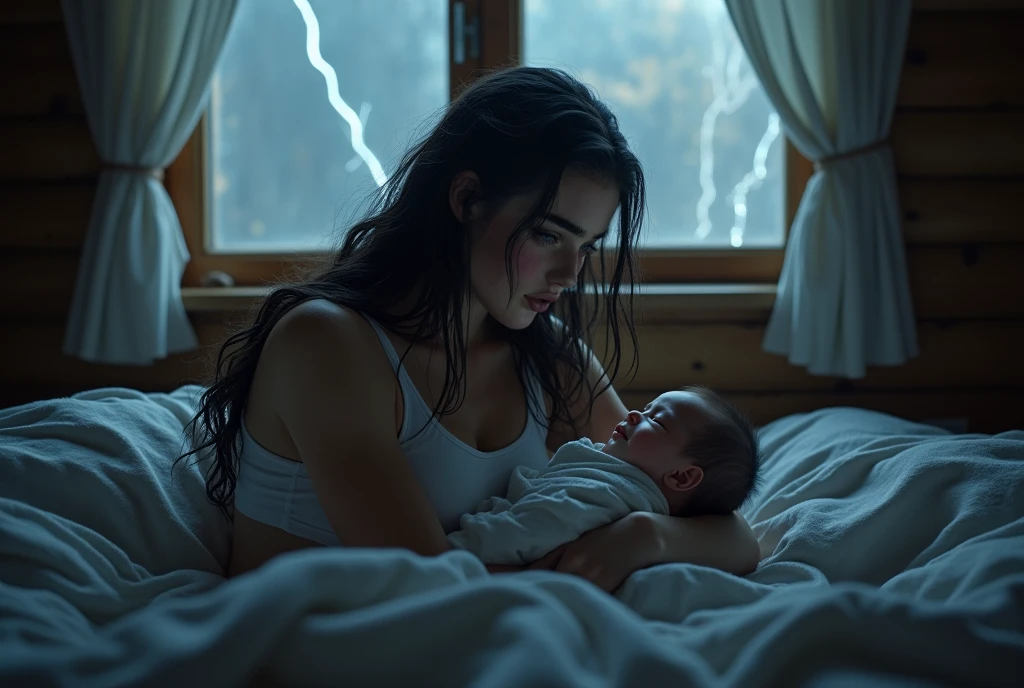 Image of a sad mother with the lifeless body of her son in her arms