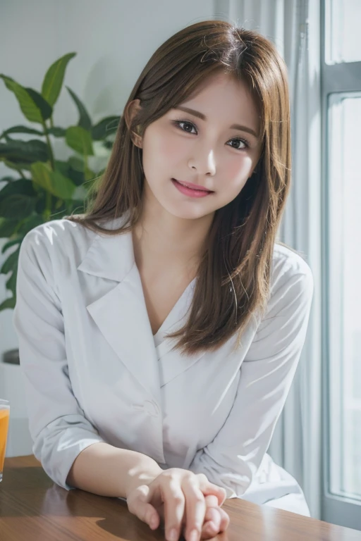 (highest quality、table top、8K、best image quality、Award-winning work)、1 nurse、(solo:1.2)、(The perfect and most natural nurse's pure white lab coat:1.1)、(Perfect and most natural white plain nurse cap:1.1)、The most natural and perfectly organized hospital room、A perfectly organized hospital room、The most natural and practical hospital room、blurred background、big breasts、emphasize body line、(standing elegantly:1.1)、(close up of face:1.1)、Staring at me with fascination、accurate anatomy、(Beautiful skin shining in the sunset:1.1)、(A vivid and romantic sunset shining through the window:1.3)、(A fantastic and romantic sunset:1.2)、(epic movie lighting:1.1)、(romantic evening hospital room:1.1)、Super high-definition glossy skin、Super high-definition sparkling eyes、Super high definition beautiful hair、Super high definition beautiful teeth