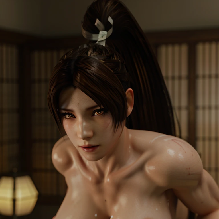 (PhotoRealistic),(Realistic),(((Highest quality))), (((so beautiful))), (Very detailed), (Best illustrations),(Tifa naked),(((One person))),looks happy、Sticking out tongue、heart、Kneel,(Masturbation),(快感にtrembling)、trembling、Love juice is coming out,tears,Open your eyes wide,saliva,From below,(A belt with a holster on the waist),Watch on wrist,Being drunk,Open your eyes,Drunk,Japanese sake,hiccups,sad,indoor,Above the knee shot,Japanese-style room,Lying on the futon,masturbation behavior,Ultra-high resolution,16K