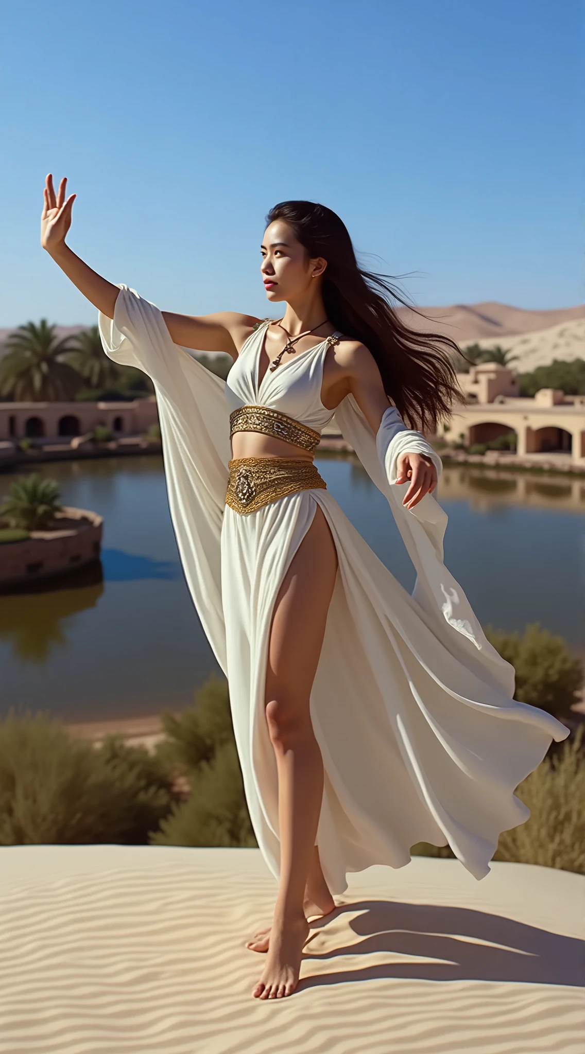 arafed woman in a long dress walking in the desert, tall thin beautiful goddess, beautiful maiden, fantasy woman, beautiful fantasy maiden, beautiful goddess, goddess. extremely high detail, ancient goddess, a beautiful fantasy empress, ((a beautiful fantasy empress)), by Mark Arian, desert robe, karol bak uhd, inspired by Magali Villeneuve