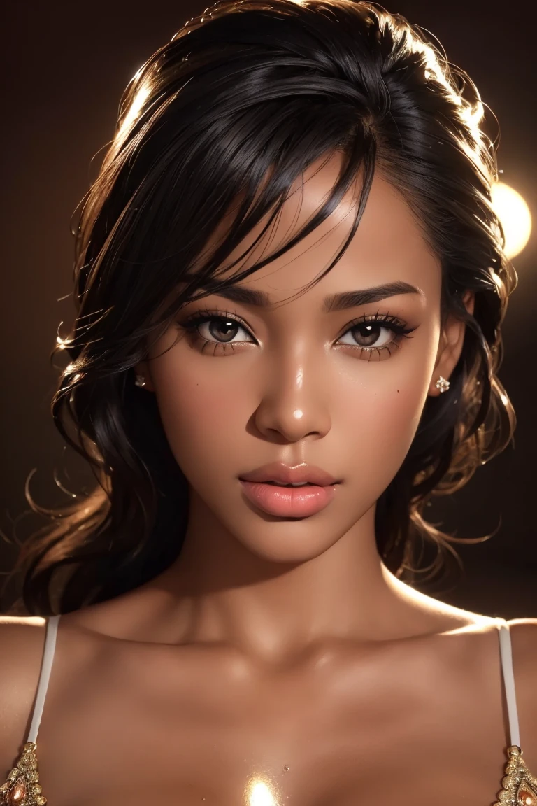 Create stunningly gorgeous and beautiful African goddess images, Long and beautiful eyelashes, black eyeliner,Proportions of fashion models、Supermodelのスタイル、Beauty Queen、 (Highly detailed beautiful face), (High quality and realistic texture: skin, hair), 1. woman, Supermodel, 23 years old, Perfect Anatomy:1.37, woman, (風に舞うhair), ((Ultra High Definition Ultra High Resolution:  Big Breasts、Cleavage、Saggy breasts、,  ((Ultra high-res Realistic eye, crisp and sharp, Absurd quality, Not blurry:1.3)), (([eye|eyehadows]:[brown|pink])), 対称的なeye, Thin lashes, Sharpen your eyebrows, ((Detailed pupil:1.4)), ((品質に対する鋭いeye:1.2)), (Long eyeliner), (pinkの口紅:0.8), (Detailed nose:1.2), Perfect composition, (tired, Sleepy and satisfied:0.0), (Beautiful Lips:1.33), (Great nose:1.2), (Large breasts:1.21), super detailed nipples、Beautiful areola、Professional studio makeup, ,(( Natural African Hair)), Stunningly beautiful face of a goddess, God-like body, 極限までskinの見せること極限の露出ウェア、Show off your crotch、Photographing the crotch、Natural large breasts, Sexy and seductive waist, Colored Crop Top, Apple Bottom Jeans, 