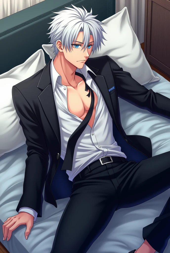 Best quality, 4K, Masterpiece, as an anime character, whaite hair, joker as naruto, nagito komaeda, Anime figure, Anime today is still featured, style of anime"Anime characters with white hair and black masks, kakashi hatake, Kakashi, Naruto, He has dark gray hair, The Joker looks like Naruto, Naked all over the body,Desire for sex,The erection,white bed sheet,独奏,1male people,Handsome,The audience is young girls,full body detailing,lightand shade contrast。