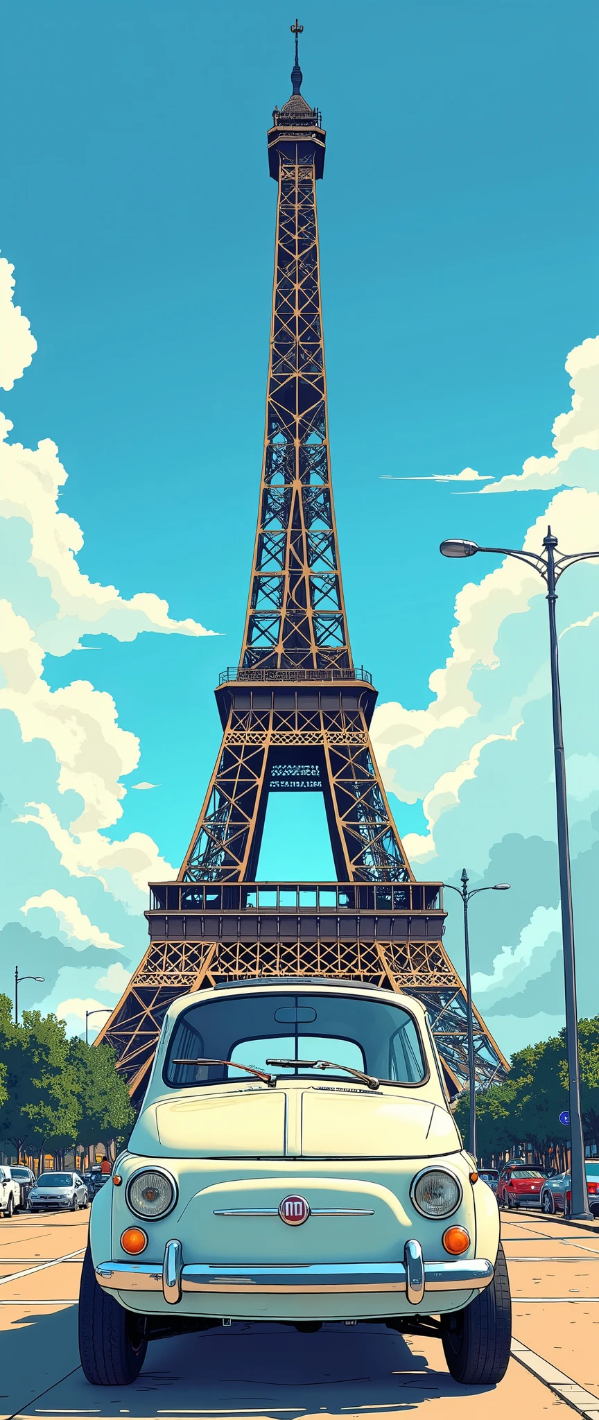 (  masterpiece on penis :1.2,  top quality),(  very detailed),  anime style,8k,16k, wallpaper,(Fiat 500:2.0),Beautiful blue sky,(France:2.0),( Eiffel Tower:2.0),( dynamic :2.0)