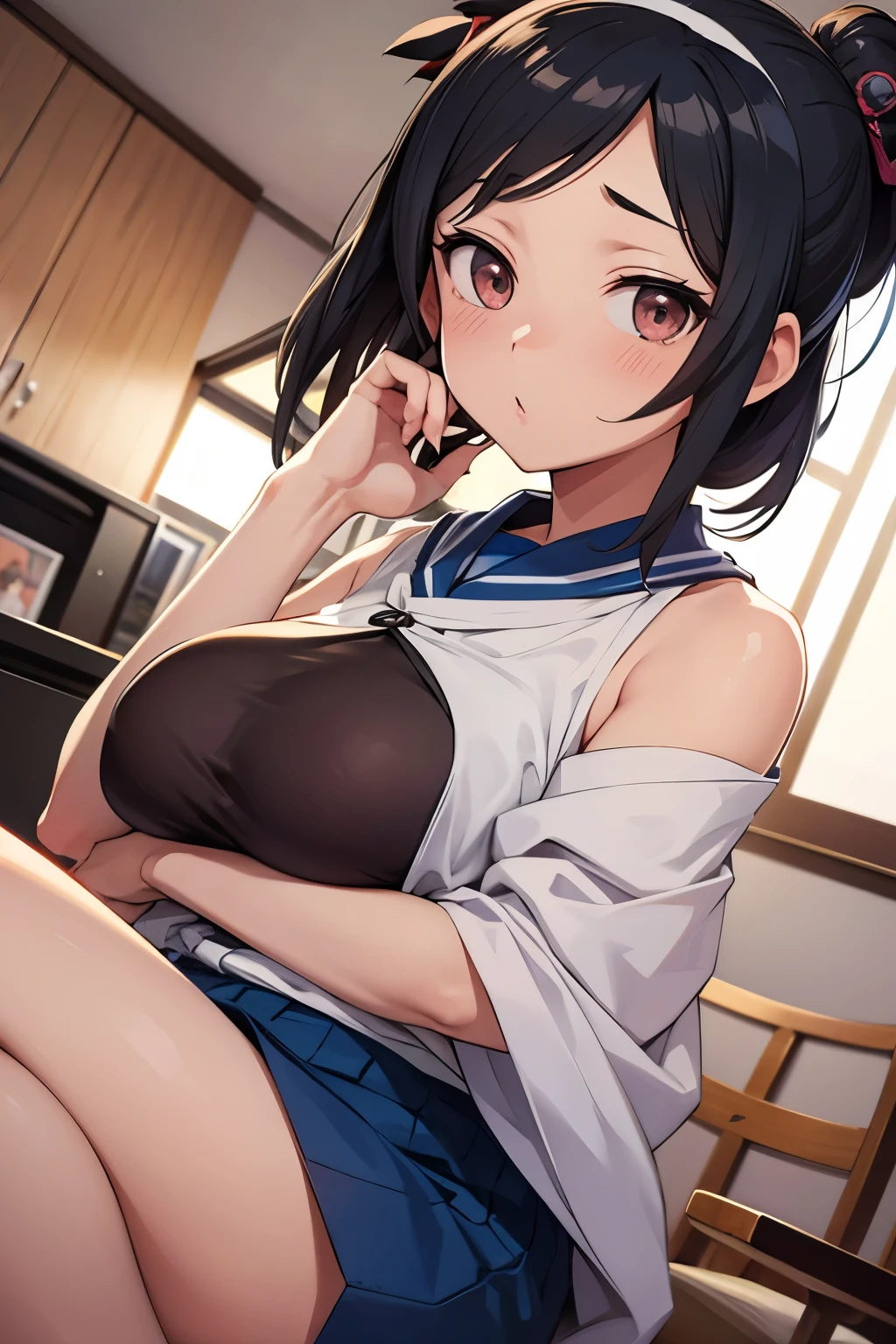 mastute piece,Best Quality,insanely detailed,8k cg,nsfw,
(shoot upper body:1.3),
(1girls:1.3),standing,looking at viewr,body in front,((both arms behind back:1.4)),(white waist apron:1.4,navy blue school swimsuit,waitress:1.2),Waist Apron:1.4、(bare breasts),BREAK,
blush,shy,(ecstasy face),(trembling:1.2),BREAK,(light black hair:1.2),
BREAK,
perfect breasts,perfect teats,(open mouth:0.9),(large breasts:1.2),
(beach house:1.1),restaurant,