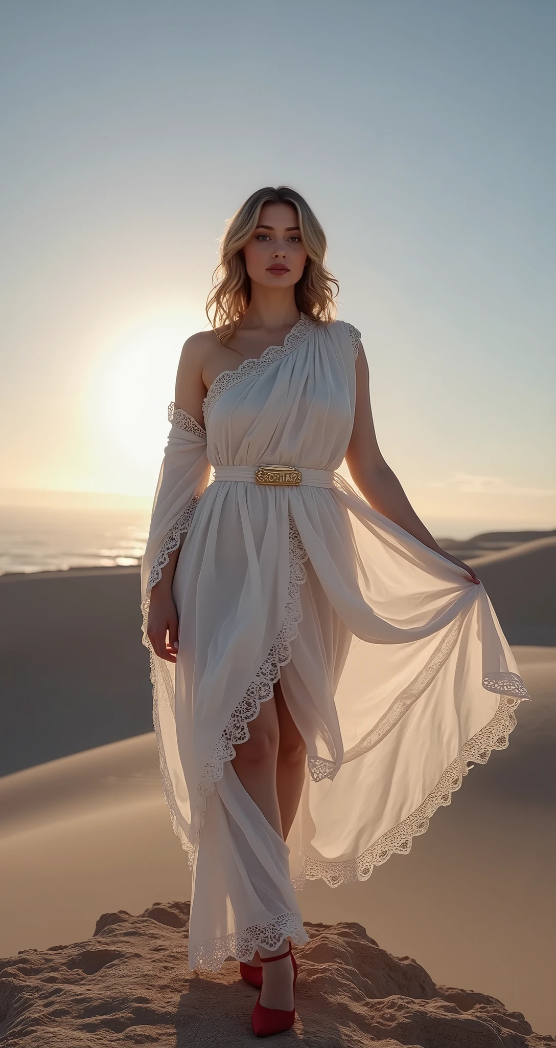 1girl, tayror swift, (long dress), smile, american idol, in the desert, masterpiece, high quality, beautiful, 4k, beautiful detailed, glow, multiple color hair, from above, depth of field, light particles, HDR, Rembrandt lighting, colorful refraction, lens flare, bloom, film Reflection, colorful refraction, chromatic aberration, light diffusion