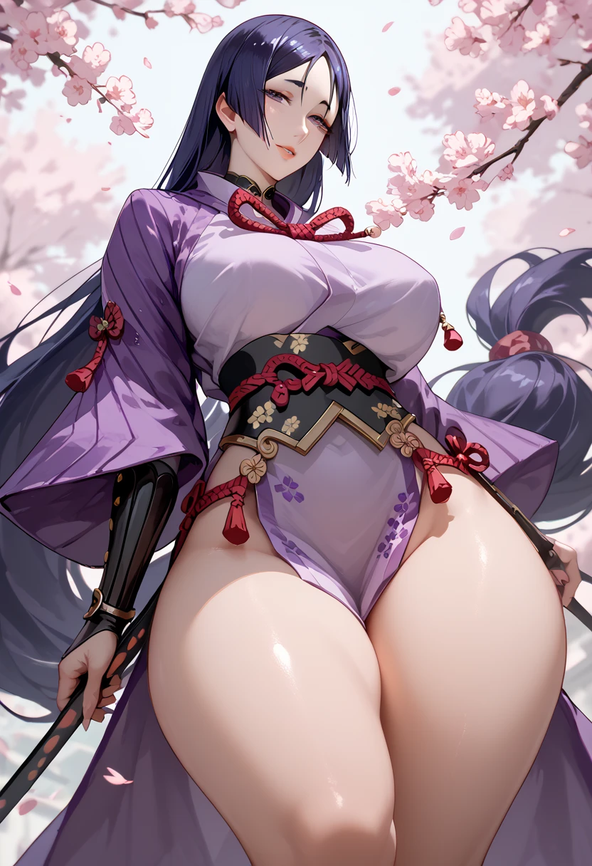 Sexy raikou,purple samurai ,clothes,(thick thighs:1.5)