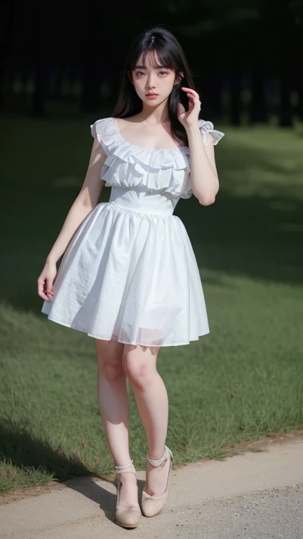12 years old、smile、Shining eyes、stare、White dress,Full body portrait、Junior idol
