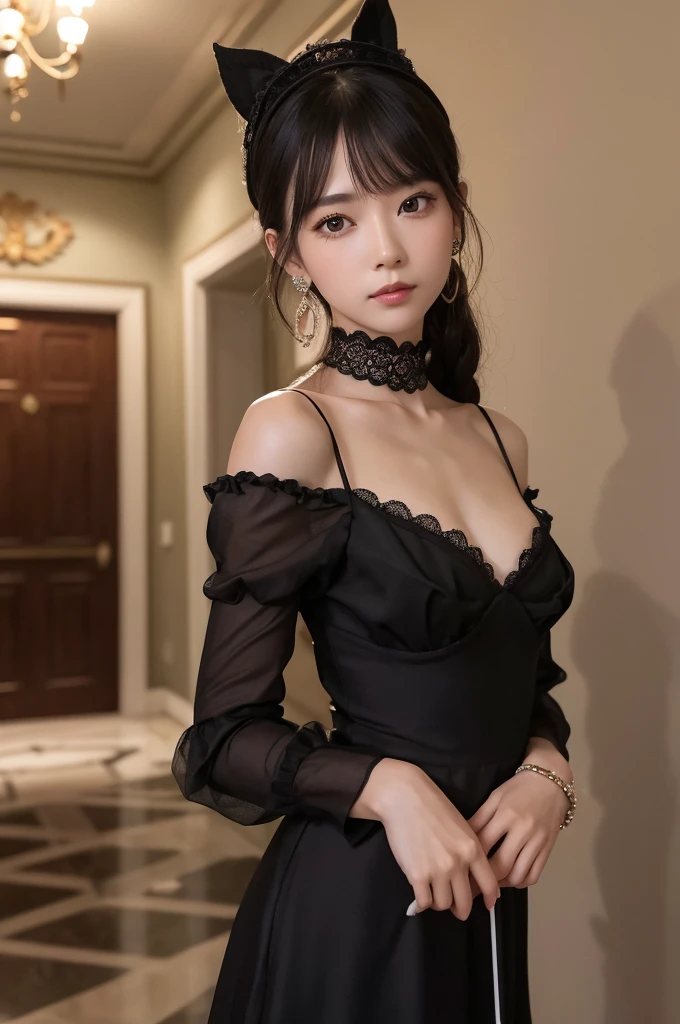 Beautiful woman looking at camera, very sexy maid costume, detailed photo, petite person, (slim, small, flat, small), sexy pose, wet body, soaked, 10 year old girl, sexual expression, wet body, short hair, kneeling, from above, slender, delicate and sexy collarbone, on all fours, upper horn: 1.5, palm on the floor, very sexy see-through Akihabara maid outfit