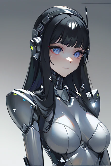 empty eyes,robotized woman ,big bust,Robot Joint ,Metal skin,Black suit