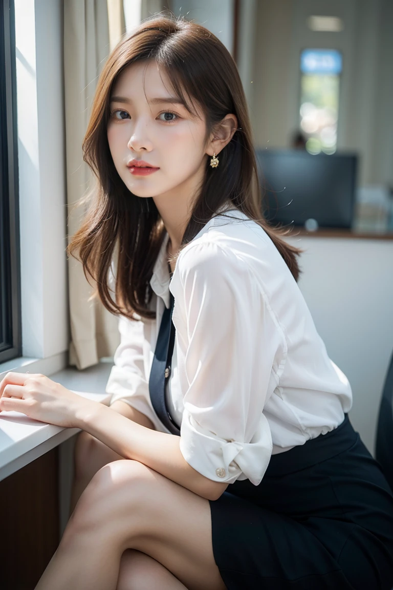 25-year-old female, Mature Woman, ((In the classroom)), ((school uniform)), Raw photo, (photoRealistic: 1.37, Realistic), Highly detailed uniform CG 8K wallpaper, 1 Girl, (((Perfect body: 1.1)), (Medium breast: 1.2), Watching the audience, (((Straight from the front)))), (Headquarters Skin:1.2, Glowing Skin), 8k Uh, Digital single-lens reflex camera, Soft lighting, high quality, Film Grain, Fujifilm XT3, ((Full Body:  0.8)), (Professional Lighting:1.4) ,
