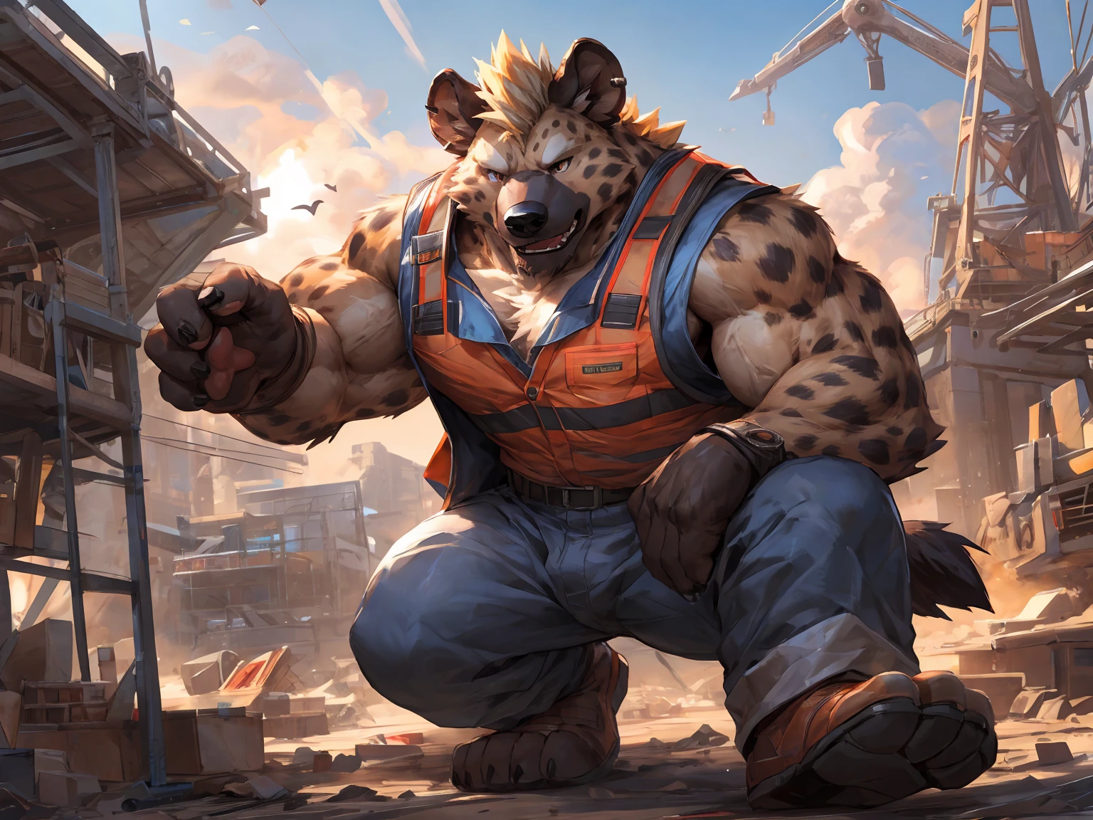 handsome huge large lion beastman huge pecs bigger than head, luscious mane, wearing military tactical combat gear, dynamic pose, he is covered in body oil, looking at viewer, bara, seductive, massive cock, leaking precum like faucet, huge balls, balanced design, perfect composition, innovative graphic design using high level machine learning and data science, professional quality, high resolution