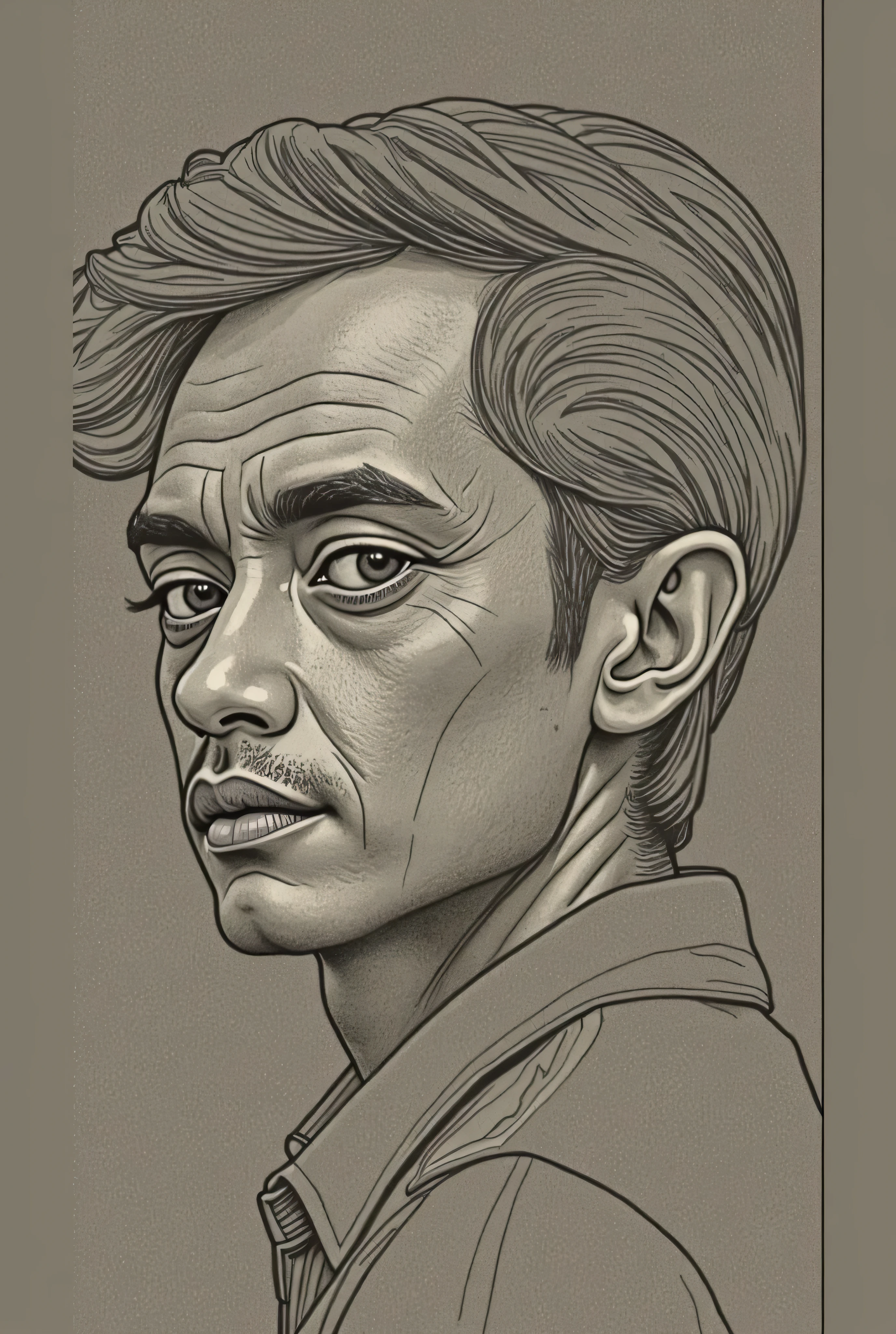 close up portrait, vector illustration, 39 years man,shepia,line vector illustration, hi detail,wong-flux2