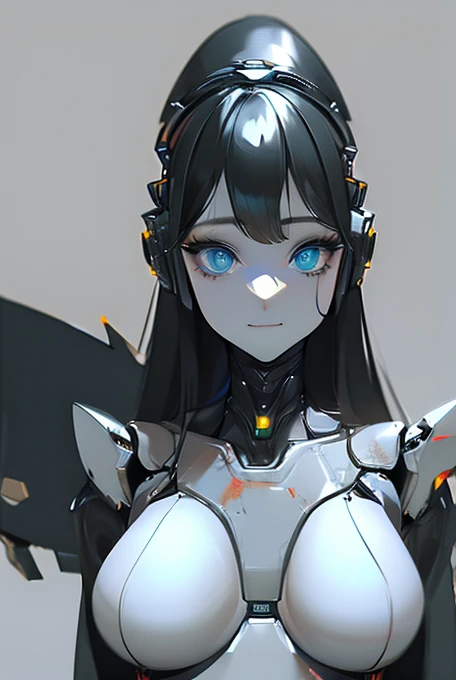 (masterpiece),(Highest quality),(Super detailed),(Best illustrations),(Best Shadow),(Absurd),(Detailed Background),(so beautiful), 16K, 8K, 4K,(Best Shadow),robotization,woman ,big bust,Robot Joint ,Metal skin,Black robot Suit,long hair,a black robot suit that covers the whole body,robot hand,cyber bodysuit,mecha head,(Detailed hands and fingers:1.2),Ball joint robot body,doll joint,beautiful face,beautiful robot girl,robotic eye,robotic hands,(no more human skin),android girl,cyborg girl,F cup, sexy body,(machine made joints:1.2),(machanical limbs:1.1),(blood vessels connected to tubes),(mechanical vertebra attaching to back),(mechanical cervial attaching to neck),no messy picture style,no emotion,tech control,black robot suit,maintenance,smile,hypno,highleg,leotard