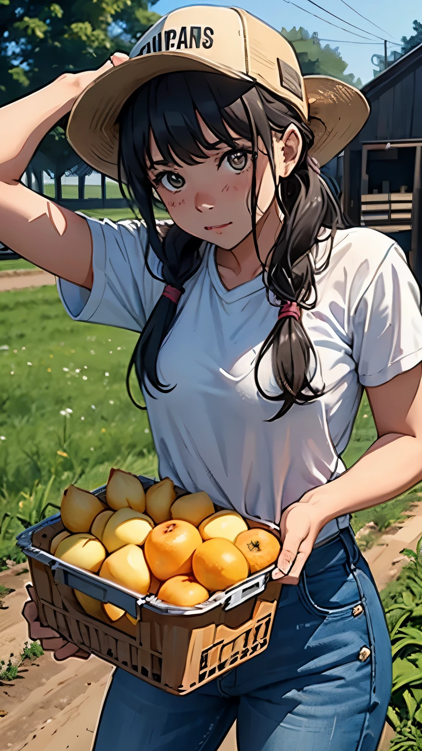 She's just a girl who works on a farm. She's living in difficult times ., It's the dark ages. , Crazy World, Floating Island, Cloud Castle, ( top quality:1.3), ( high definition :1), ( Details:1.3), (can't believe it:1.3), (perfection:1.3), (perfectionion:1.3), (Volume cover art:0), (Illustration:1.3), Studio Ghibli Style Art