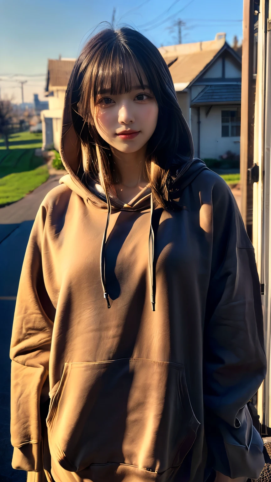 A young lady aged 16 yrs, with short black hair, curly hair, with air bangs. She is wearing dark makeup. She is wearing a black hoodie and black panties. She has an athletic figure. She is wearing gold hair pins. She is wearing diamond earrings. Looking directly into the camera. She has dark skin, constricted pupils, parted lips, modest bust size, perfect lips, perfect nose, cute face, Hyperrealism, cinematic lighting, jpeg artifacts, close-up view, bokeh, textured skin, UHD, best quality, masterpiece, high details