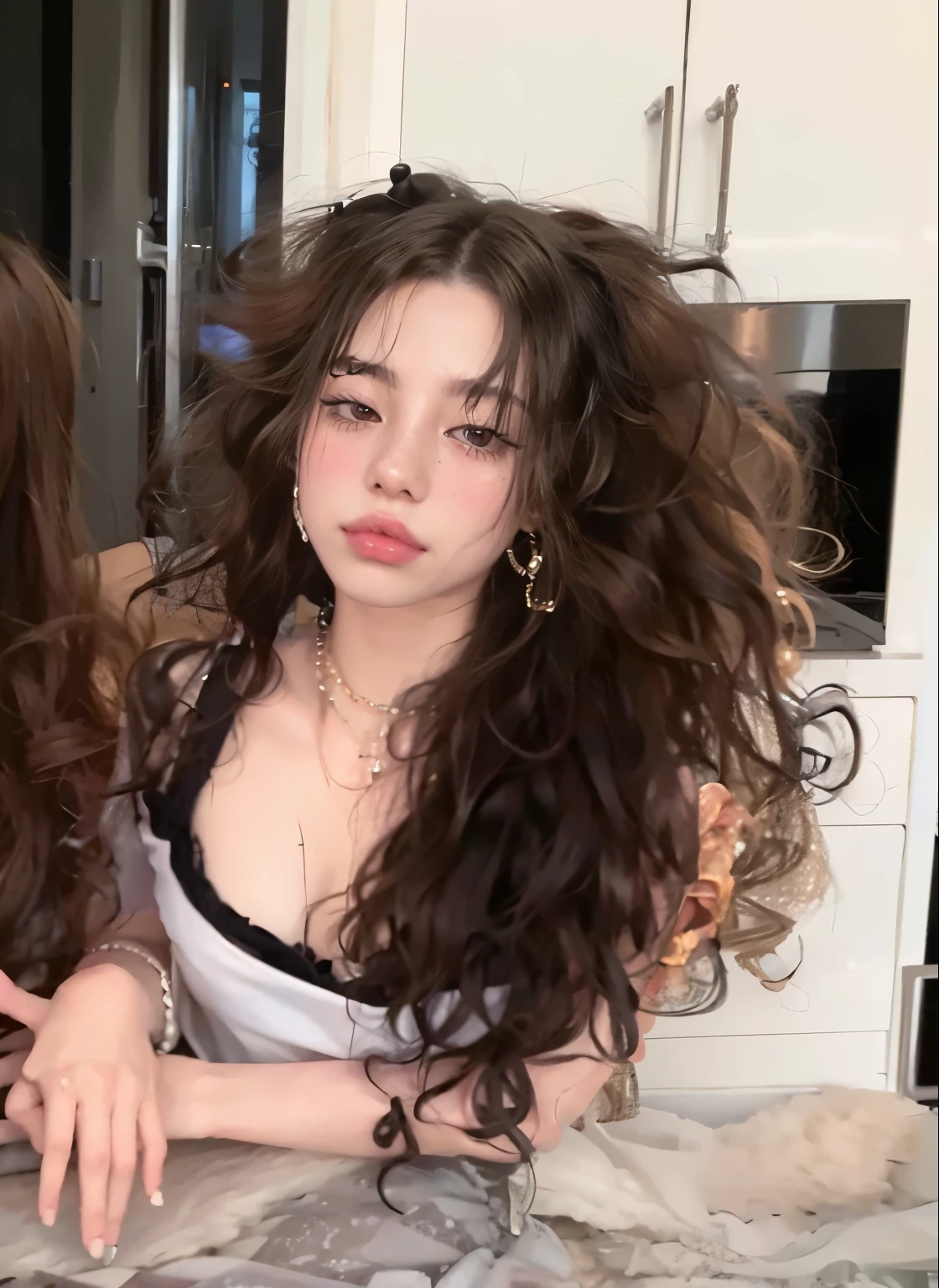 there is a woman with long encaracolado hair posing for a picture, encaracolado bangs, long messy encaracolado hair, with long encaracolado hair, encaracolado bangs and ponytail, long wild black encaracolado hair, long encaracolado hair, encaracolado hair, cabelos longos com franja, encaracolado, encaracolado dark hair, messy encaracolado hair, cabelos ondulados espalhados, encaracolado long hair, black long encaracolado hair