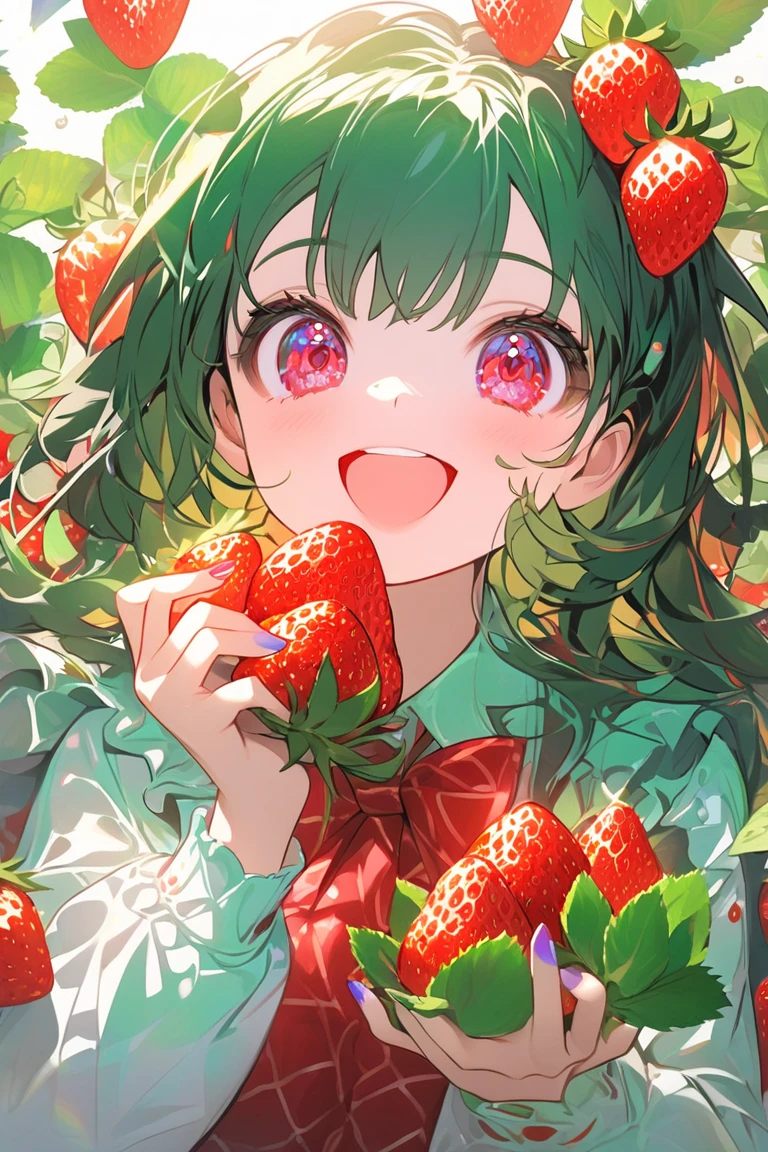 Berry woman,colorful,play on berry land eating berry,berry in mouth,adult