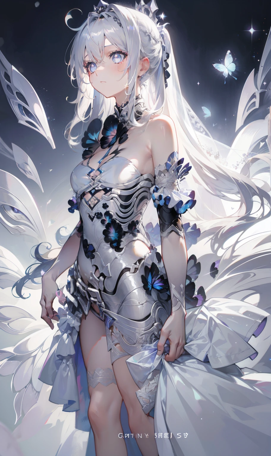 (masterpiece, top quality, best quality, official art, beautiful and aesthetic:1.2), extreme detailed, highest detailed, white dress, side view,
woman android face, cyborg, robotic parts, 150 mm, beautiful studio soft light, rim light, vibrant details, luxurious cyberpunk, lace, hyperrealistic, anatomical, facial muscles, cable electric wires, microchip, elegant, beautiful background, wallpaper, amazing, finely detail, absurdres, incredibly absurdres, robot, silver halmet, full body, standing