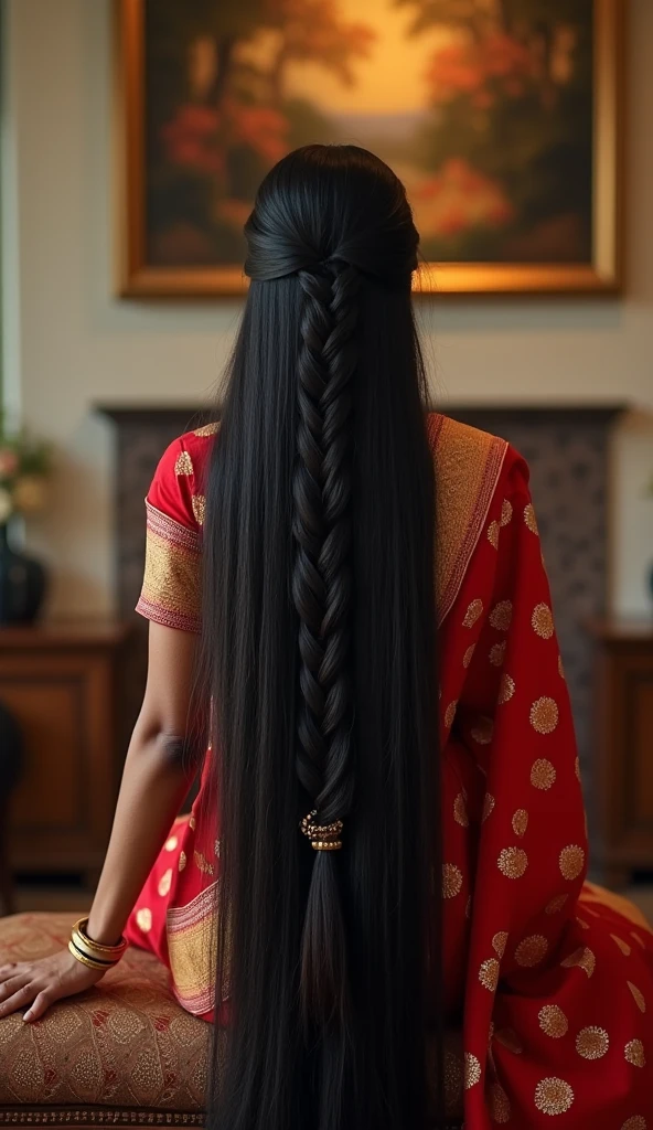 Indian longhair back view saree, High Resolution,Looking at viewer ...