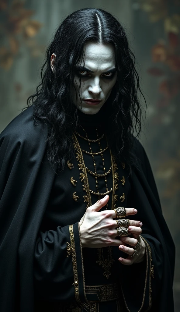 The Prince of Darkness is a mysterious and powerful image of the essence of evil, personifying the dark and secretive aspects of the universe. His appearance evokes horror and awe, reflecting his inner darkness and terrible power.

The appearance of the Prince of Darkness has an exquisite gloom and demonic charm. His pale face, almost colorless, like made of marble, decorate deep eyes with dark brown - eyes, which seem to contain  emptiness and evil wisdom. Sharp facial features are glimpsed, emphasizing his severity and authority, and thick, black hair, as if wrapping around him, create the impression of impenetrable darkness.

He is wearing a dark cloak, made from the densest satin, which seems to absorb light and vibrant colors. Gold patterns glitter on his , curved in ominous patterns, symbolizing his power and status in the underworlds. On the Prince’s fingers shine rings with the motionless eyes of dragons and snakes - a sign of his connection with the forces of darkness and chaos.

Every step of the Prince of Darkness is shrouded in a gloomy, chilling breath, his presence fills the air with ominous energy, which makes the souls of mortals tremble. His voice is deep and powerful, sounds like thunder, piercing the hearts with fear and horror.

The Prince of Darkness is the embodiment of evil and darkness itself, who lives in the depths of the universe, where the light does not penetrate and only courage and goodness can resist its power.