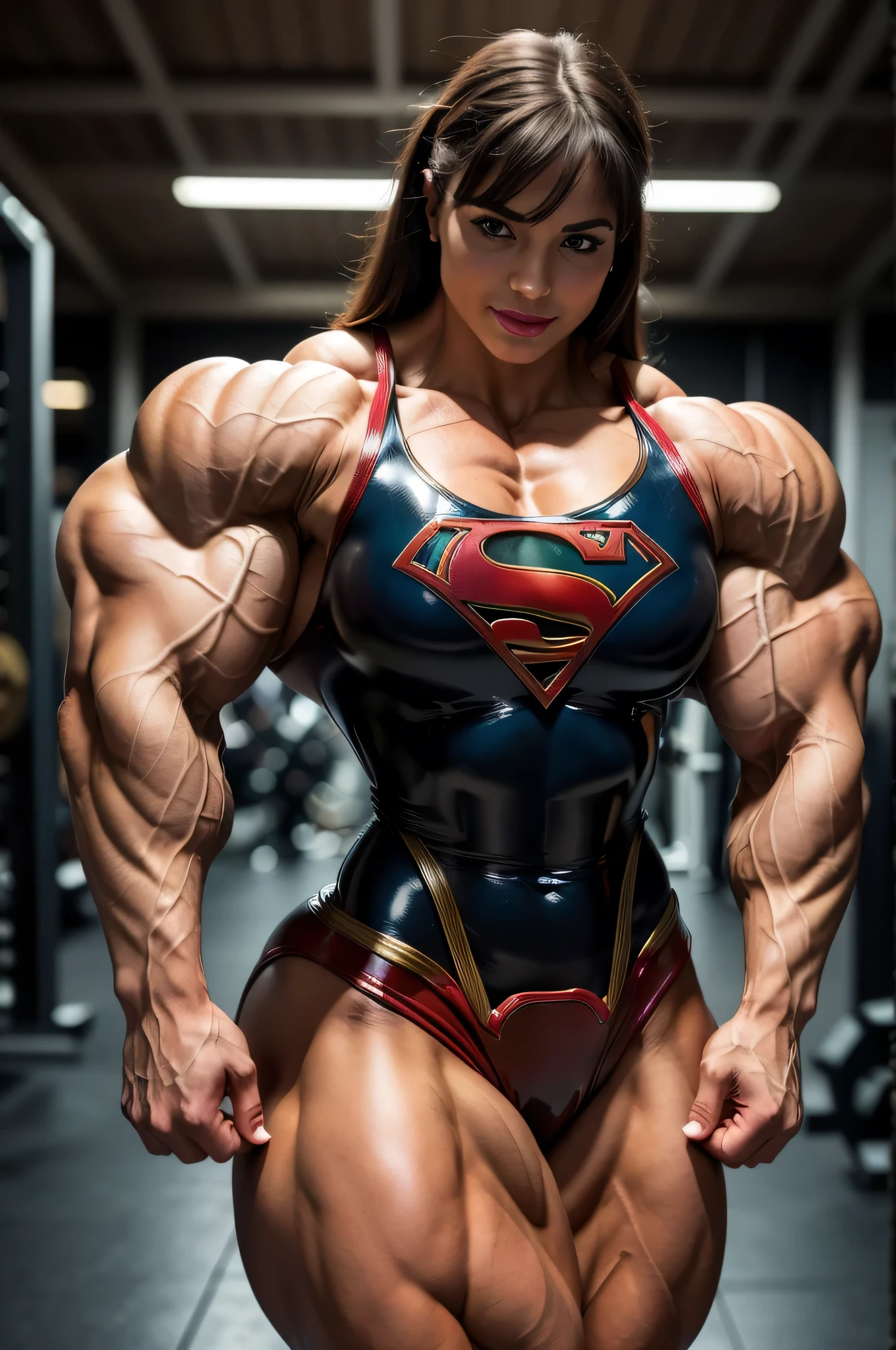 REAR VIEW (((supergirl WEARING HER BODYSUIT COSTUME ))) , (beautiful, sexy and super strong) , 4K unified, (Super detailed CG: 1.2) , (8k: 1.2),(The original), (masterpiece) , (best quality),(masterpiece:1.4),Anime-like high quality,(masterpiece),masterpiece, Super clear picture quality,clearer than,(delicate face)best quality, Absurd,((peace master, 4K, 8k, Yes, high resolution))1个girl, female student,,(beautiful bass),((Bodybuilders:1.5))(girl),(Miss),(((Upper body:1)))Upper body,She's on the street,high-rise building,modernized city,Wide-angle p (huge muscular arms:1.5), perfect model face, beautiful gorgeous smile, (super muscular physique:1.5), (muscular female bodybuilder:1.5), (huge muscular arms:1.5), (Larger biceps:1.75), large forearms, (((narrow hips))), veins everywhere, (thinner legs), (larger upper body:1.5), (MASSIVE pecs), muscular chest, small waist, SMALL HIPS (perfect fingers:1.2), (full body pose), (UHD 8k:1.5), solo female, realistic image, high detail, photo quality, beautiful girl, best quality, ultra-detailed, masterpiece, finely detail, realistic skin texture, 85 mm art lens, f 1.2, sharp focus, 8 k high definition, insanely detailed, intricate, shallow depth of field, sharp focus on the subject, well balanced exposition. detailed face, 35mm lens, (lipstick) gorgeous girl, smile, sexy, dark skin, jacked VASCULAR POWERFUL body, various poses. sharp focus,A beautiful youthful looking.(8k, RAW photo, photorealistic:1.25),((((1 girl)))), (1 super muscular GIRL bodybuilder:1.25), (bulging veins:1.25),(extreme muscular exposure:1.25), (dominatrix in full latex BODYSUIT:1.5), (super muscular professional bodybuilder:1.5), (huge muscular arms:1.5), ultra-detailed photo quality realistic image, solo female, realistic image, high detail, photo quality, best quality, ultra-detailed, masterpiece, finely detail, realistic skin texture, 85 mm art lens, f 1.2, sharp focus,