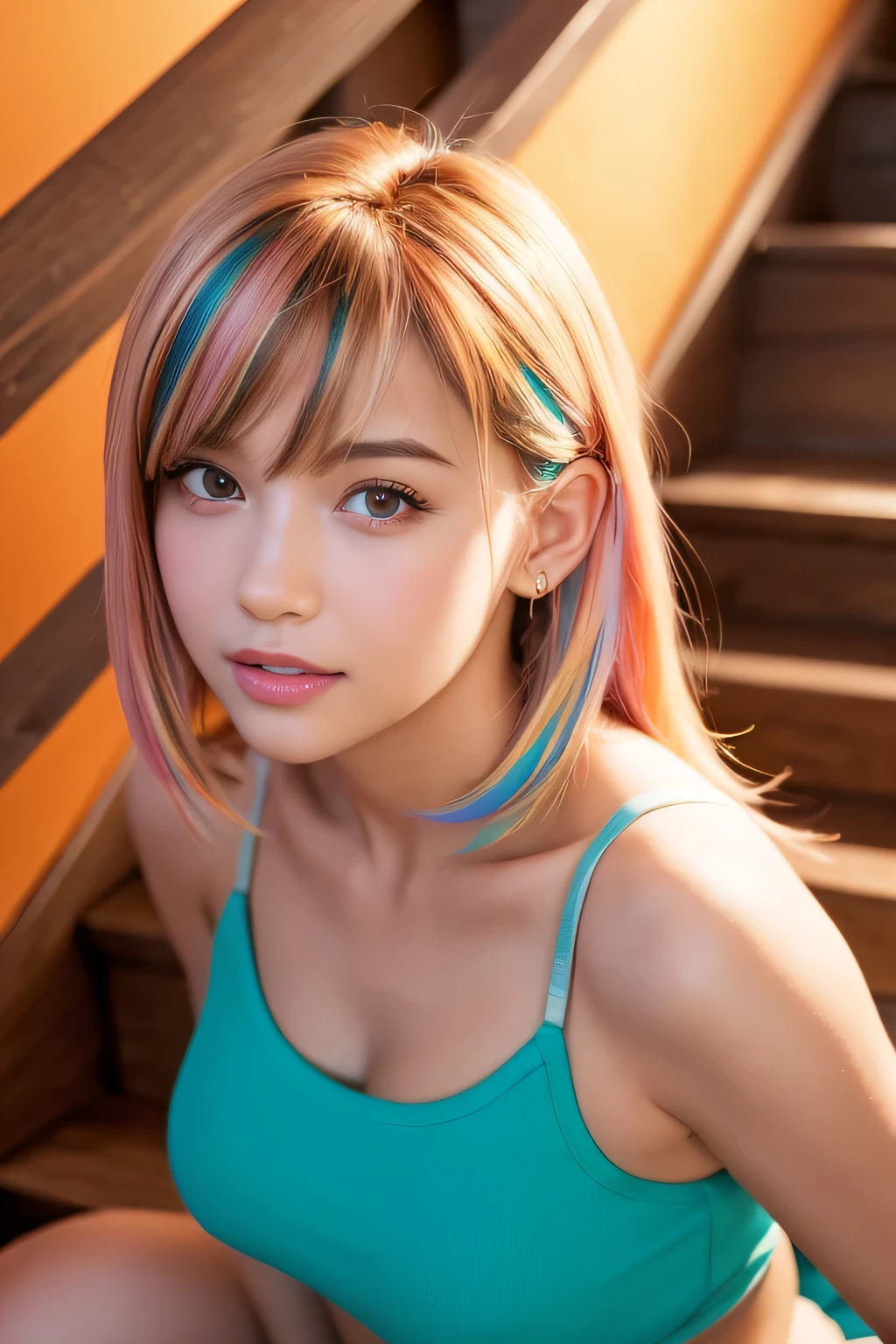 (masterpiece, Highest quality, High resolution:1.4), wallpaper, whole body, One girl, Long Hair, (Blue Hair:1.0), (Black Hair:1.0), Green Eyes, Multicolored Hair, Gradient Hair, Small breasts, Turn to the side, yukata , Have a party popper, night, Hair Clip, bangs,