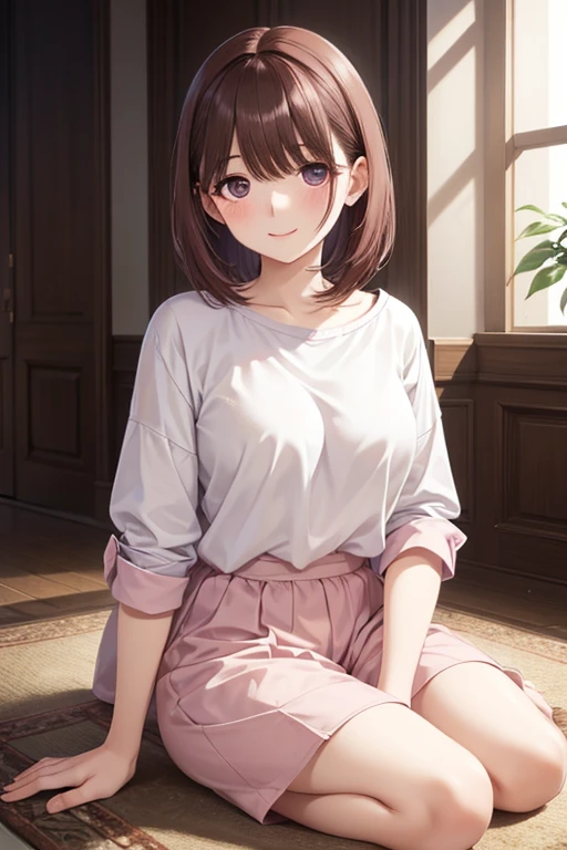 girl,Character design sheet,Beautiful attention to detail,Beautiful lip detail,Very detailed目と顔,Long eyelashes,Realistic,photoRealistic:1.37,Very detailed,Professional,Vibrant colors,Studio Lighting,Sharp focus,Physically Based Rendering,High resolution,超High resolution. blue eyes,Big eyes, Long Hair,Curly hair、Black Hair,Red cheeks,Droopy eyes,Small breasts,Jacket,Red cardigan,White T-shirt,White long skirt,Subjective hand,Holding hands