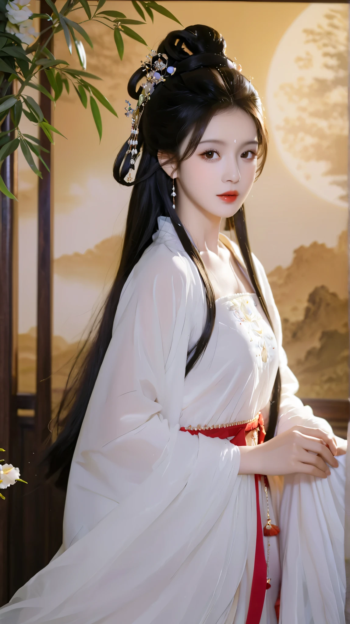 best quality , masterpiece, ultra-high resolution ,Clear face,(Reality:1.4),Perfect lighting,(Upper body photo), (Realistic:1.50), Anime Wallpaper, Guvitz style artwork , Use magic to mask fantasy , author:The J, Guvitz, Exquisite Artwork Illustrations , beautiful digital art, Beautiful Digital Illustration, Li Song, A beautiful anime portrait , Bowater's Artistic Style, 1 Girl, unique , long hair, dark haired, Hair accessories, Chinese Clothes ,