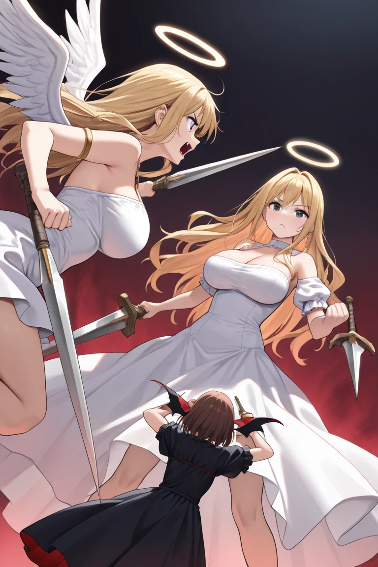 Anime. 1 Girl. Cute girl. Angel. Slave. Blonde. Long hair. Blue eyes. Beautiful eyes. Perfect eyes. Expressive eyes. Ideal face. Snotty nose. 16 years. Big breasts. Beautiful breasts. Pointy ears. She sneezes. She covers her nose with her hands. Snot flows from the nose. She's having her period. Her crotch is bleeding. There is a small red stain of menstrual blood on the panties. Menstrual blood flows down the thighs. Ideal anatomical body. Beautiful long legs. The whole body is covered with scars. Angel wings. White wings. Dirty tunic. Torn tunic. dirty panties. Torn panties. Barefoot. Slave collar. Shackles. Standing. Full height. Fantasy. City. Street. Many people. Beautiful character design. Shiny skin. Full body. nsfw. Scat. Official art. Extremely detailed CG Unity 8k wallpaper. Ideal lighting. Ultra high resolution 4K. Super detailed 8K. A high resolution.
