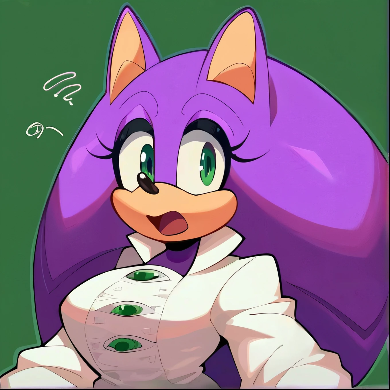 score_9, score_8_up, score_7_up, detailed background, 1girl, solo, mobian cat, black body fur, long hair, 
purple hair, green chaos emerald, white eyes, white sclera, white iris, white pupils, huge butt, crop-top, blue shoes, sticking out tongue, gloves, outdoors, wink, night, lab, sitting, rear-view, (spreaded butt: 1.1), puffy anus, pussy, dark aura, (shaking own butt: 1.3)