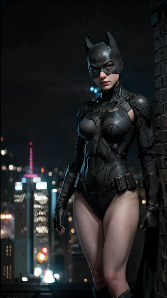 ((masterpiece, of the highest quality, High resolution, realist, be born, 8K Wallpaper)), (Standing in honor shooting),A threatening posture with the body in front of the camera., Very hot and sexy, extraordinary beauty, perfect balance, beautiful body, slim body beauty: 1.4), bat Man standing on a rooftop overlooking the city skyline at night, Gotham city city background, nighttime in Gotham city city, Gotham city city, From the movie bat Man, Gotham city city double exposure, Gotham city city style, bat Man film still, metropolis filmic Gotham city city, Cyberpunk bat Man, bat Man movie stills, bat Man movie still cinematic, Gotham city setting, bat Man, Gotham city,